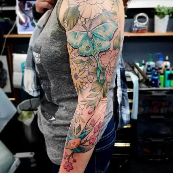 Luna Moth Sleeve Tattoo