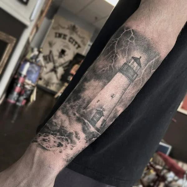 Lighthouse Storm Tattoo