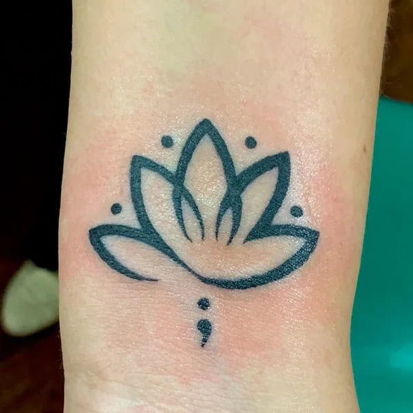 Lotus Flower Semicolon Tattoo