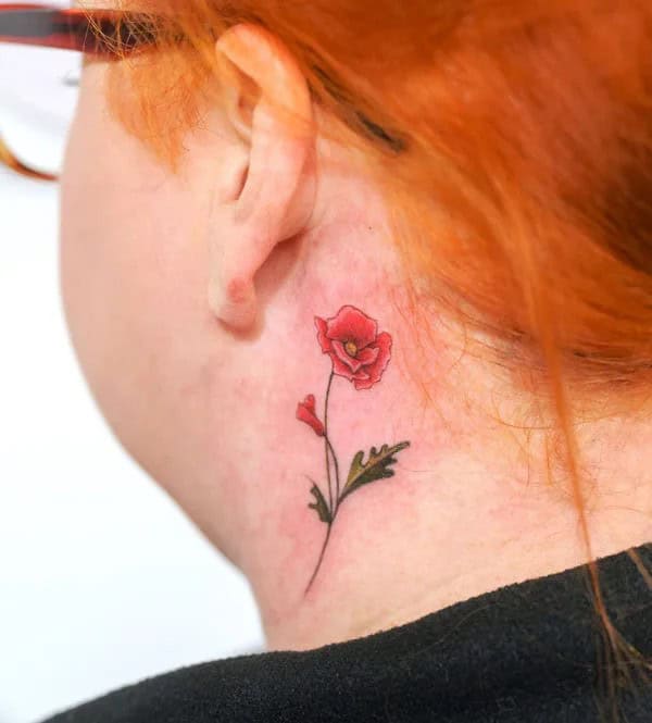 August Birth Flower Tattoo Behind the Ear