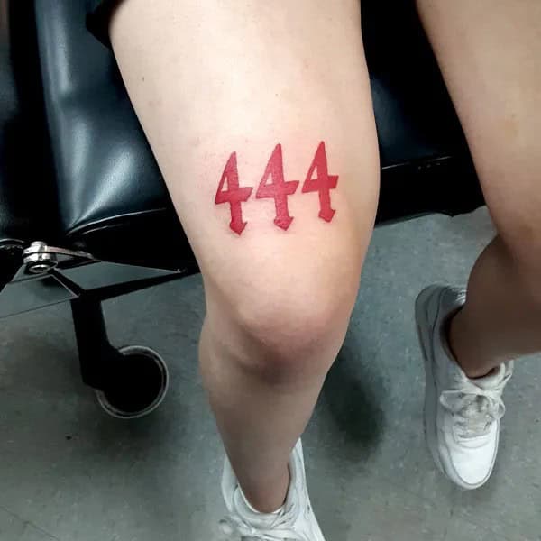 444 Tattoo On Leg