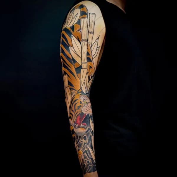 Japanese Tiger Tattoo On Sleeve