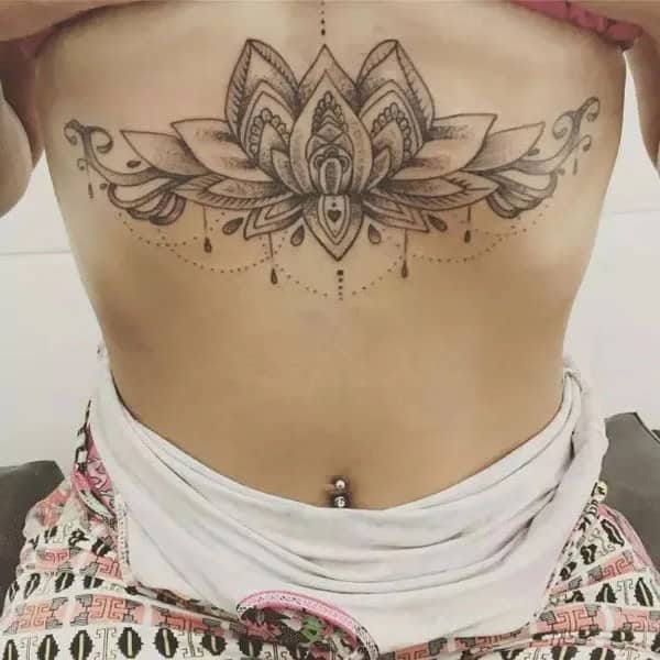 Lotus Sternum Tattoo