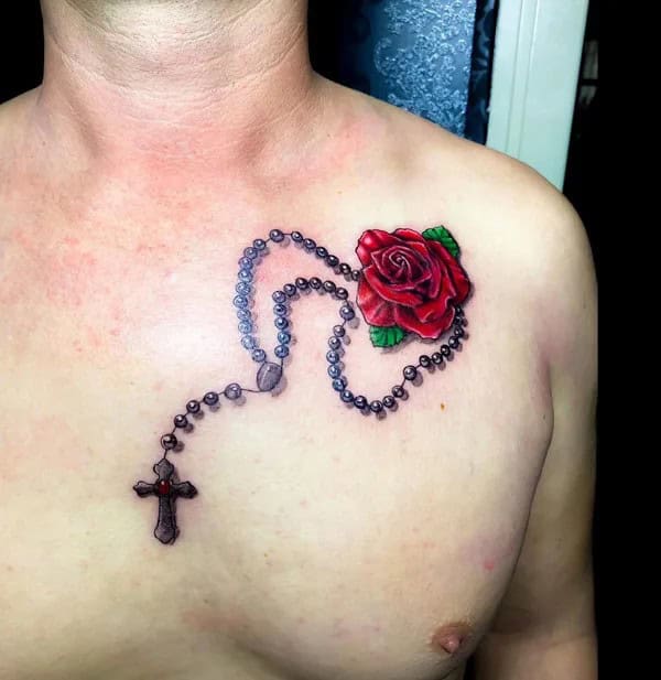 Rosary Tattoo On Chest