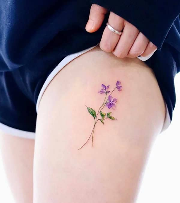 February Birth Flower Thigh Tattoo