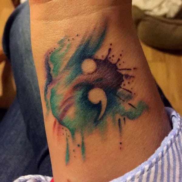 Semicolon Watercolor Tattoos