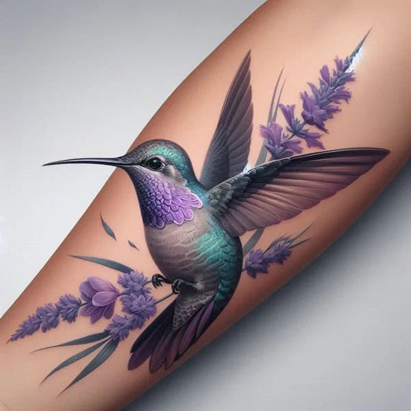 Hummingbird With Lavender Tattoo