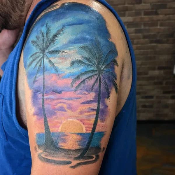 Color Palm Tree Tattoo