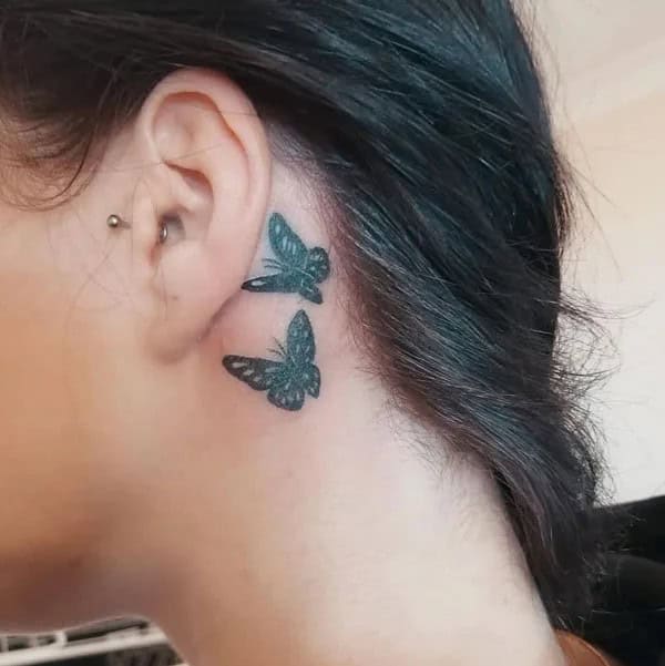 Watercolor Butterfly Tattoo Behind The Ear