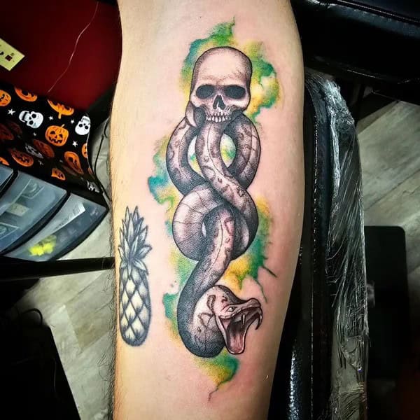 Watercolor Death Eater Tattoo