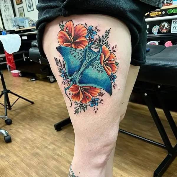 Floral Stingray Tattoo