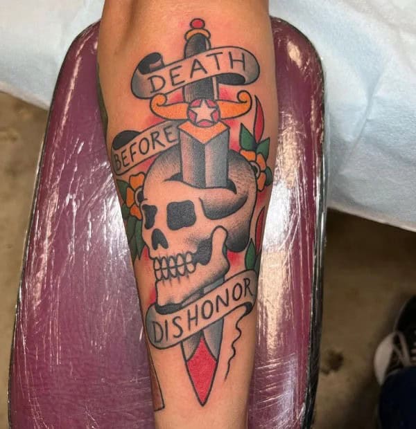 Death Before Dishonour Bicep Tattoo