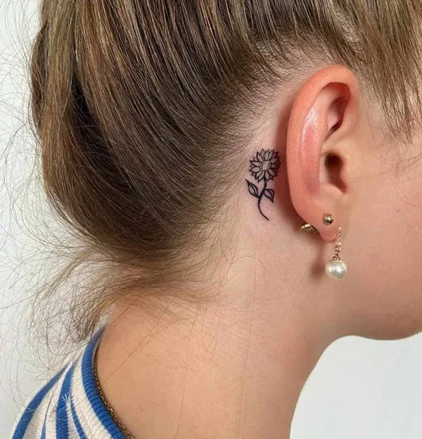 Behind-the-ear Sunflower Tattoo