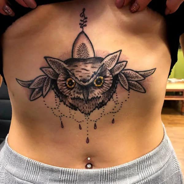 Owl Tattoo Under Breast