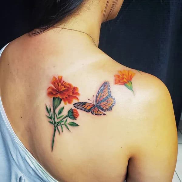 Marigold and Butterfly Tattoo