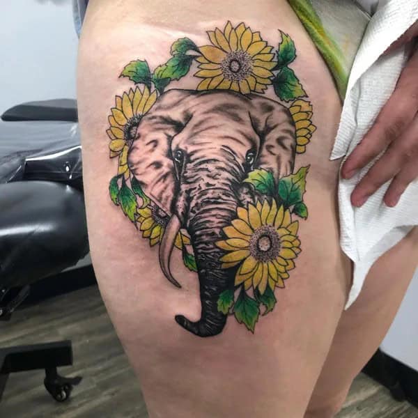 Elephant Sunflower Tattoo