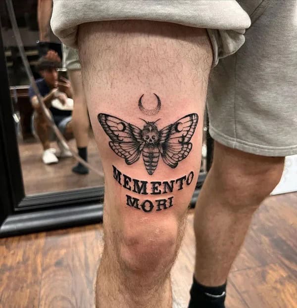 Death Moth Above Knee Tattoo