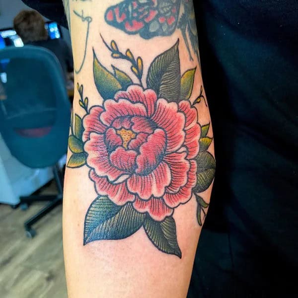 Traditional Peony Tattoo