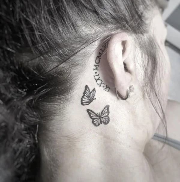 Watercolor Butterfly Tattoo Behind The Ear