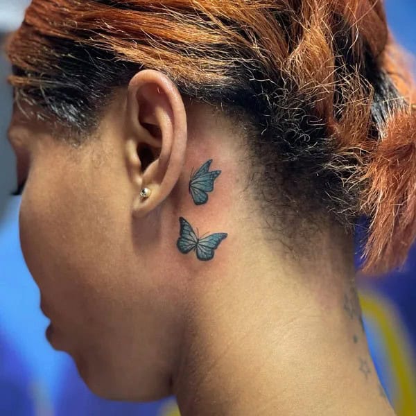 Watercolor Butterfly Tattoo Behind The Ear