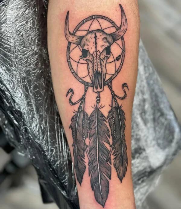 Dream Catcher Bull Skull Tattoo