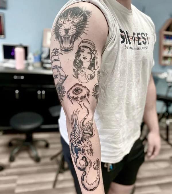 American Traditional Sleeve Tattoo