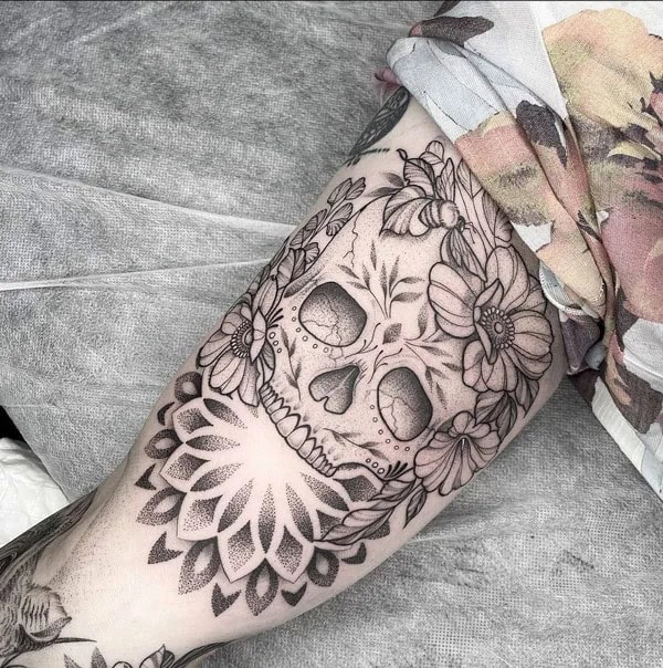 Black and White Sugar Skull Tattoo