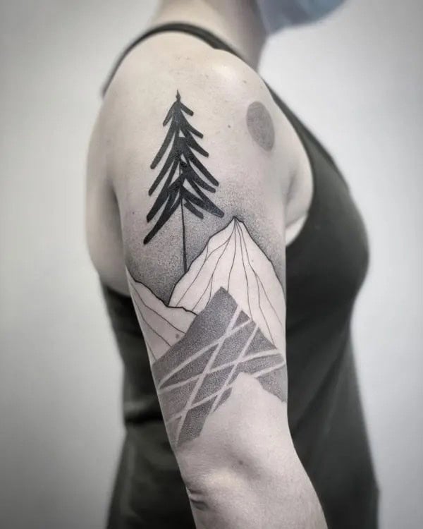 Mountain and Tree Tattoo