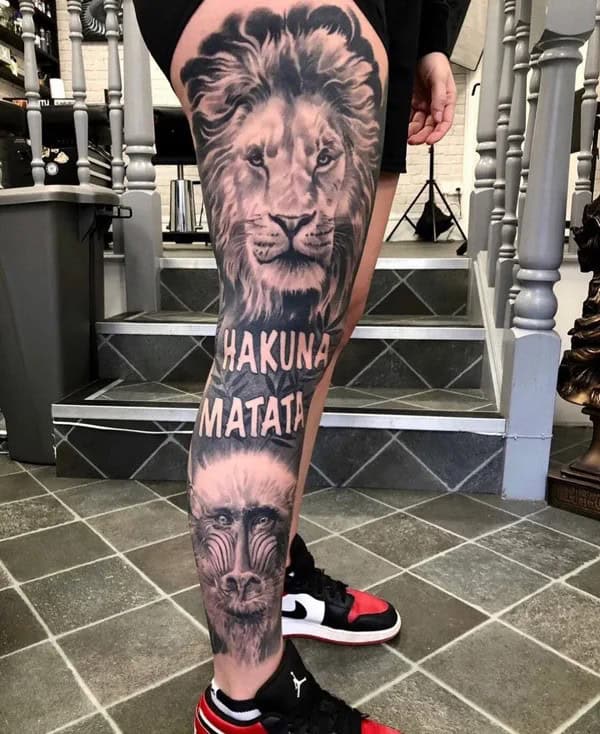 Lion Leg Sleeve Tattoo