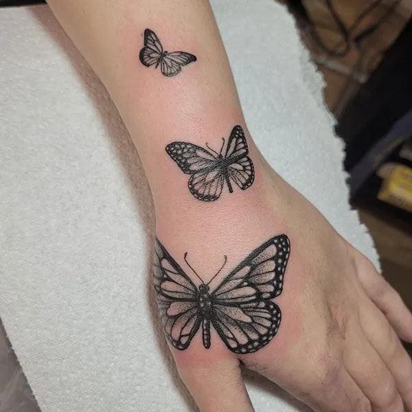 Semicolon Butterfly Hand Tattoo