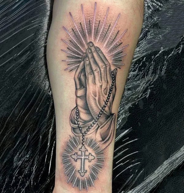 Praying Hands Rosary Tattoo