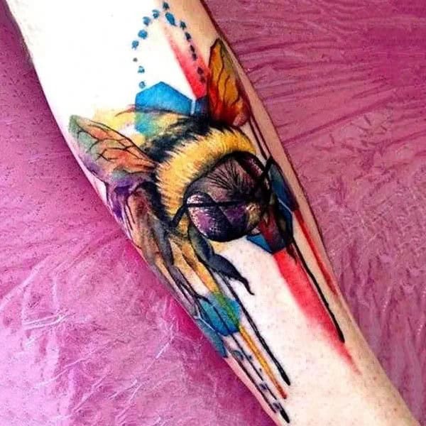 Watercolor/Technicolor Bee Tattoo