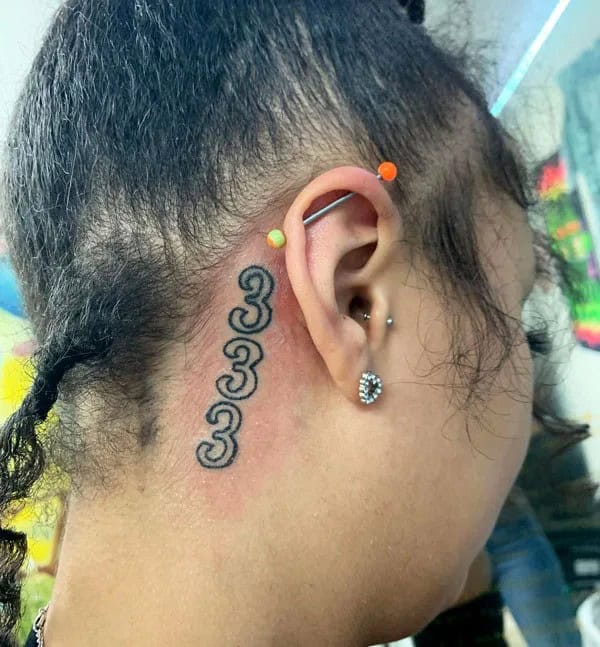 333 Behind The Neck Tattoo