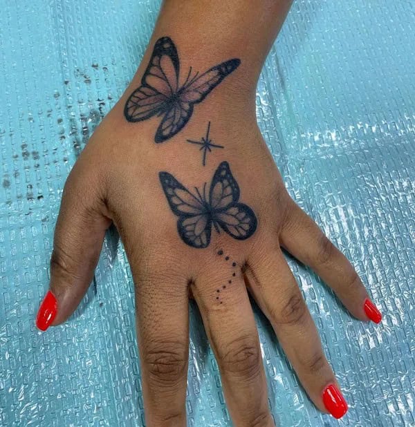 Semicolon Butterfly Hand Tattoo