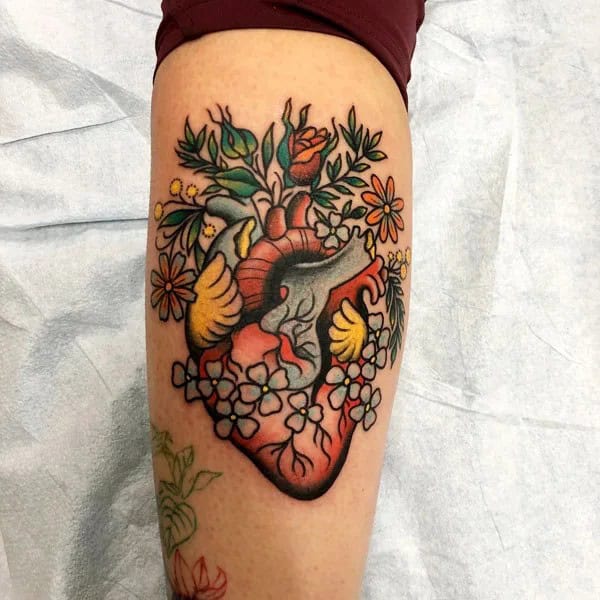 Anatomical Heart Tattoo On Chest