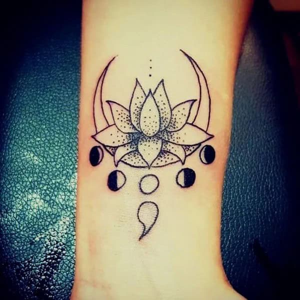 Lotus Flower Semicolon Tattoo