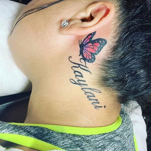 Name Butterfly Tattoo Behind The Ear