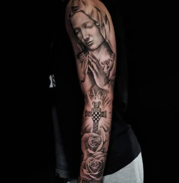 Virgin Mary Sleeve Tattoo