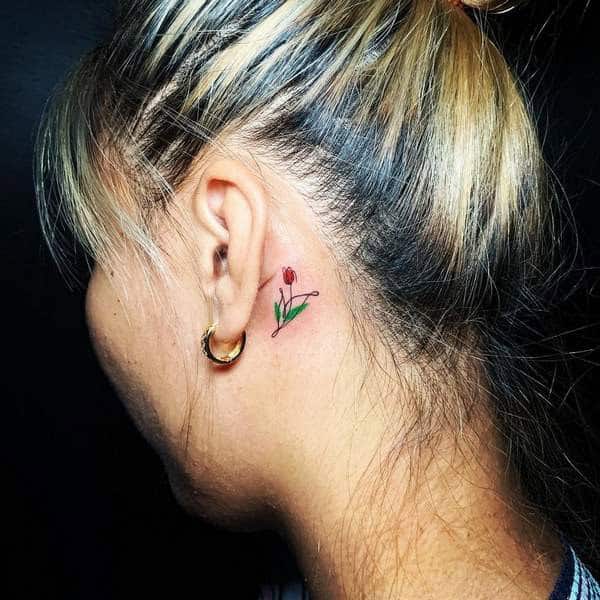 Tulip Tattoo Behind The Ear