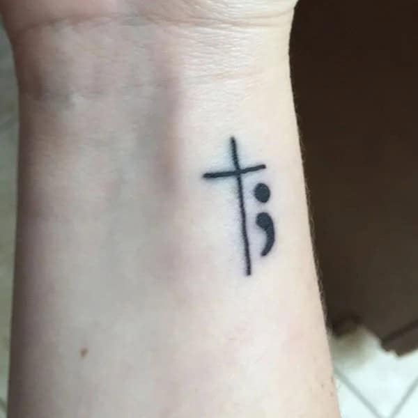 Semicolon Tattoo with Cross