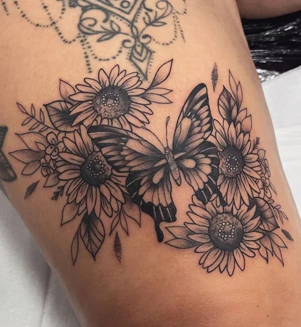 Sunflower and Butterfly Tattoo