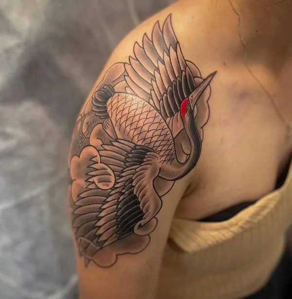 Japanese Crane Tattoo On Shoulder