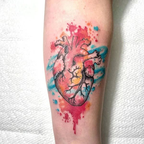 Anatomical Heart Tattoo On Chest