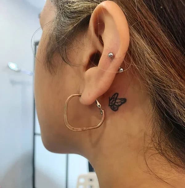 Watercolor Butterfly Tattoo Behind The Ear