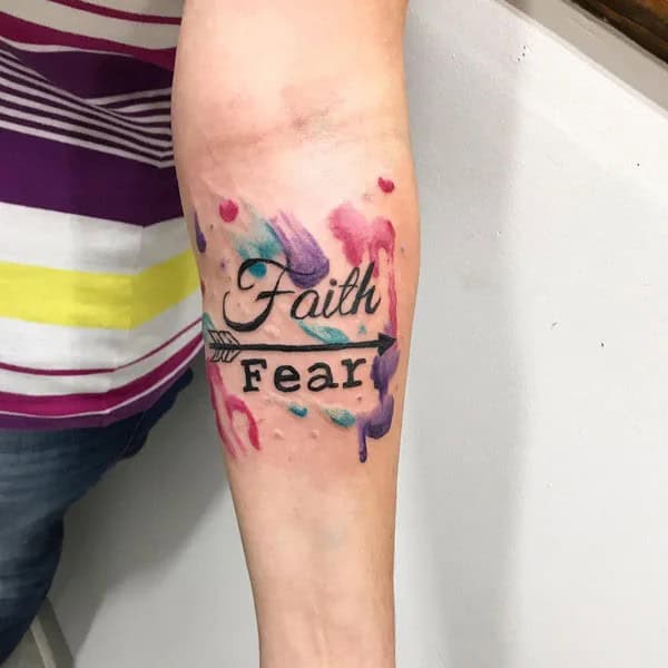 Watercolor “Faith Over Fear” Tattoo