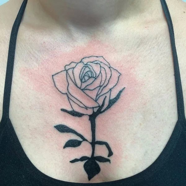 Black Rose Chest Tattoo